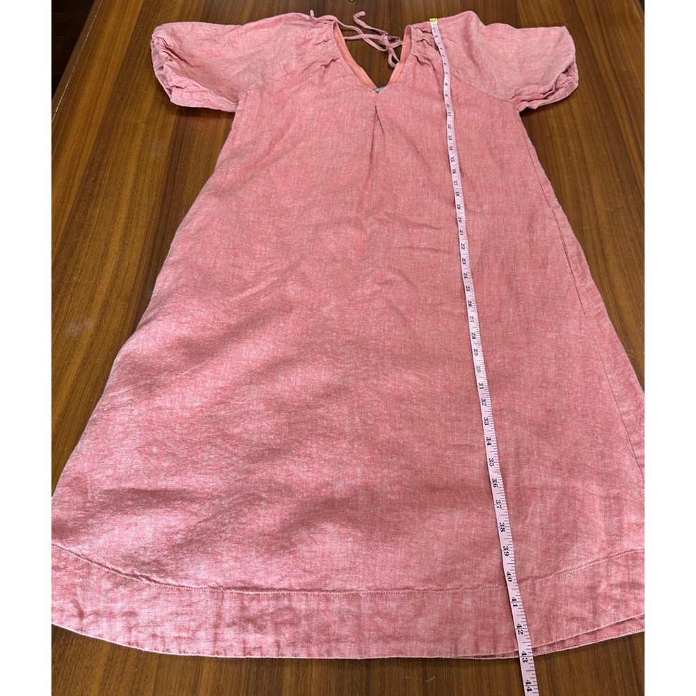 Yarra‎ Trail Linen Midi Dress 8 Petite Coral Red Puffed Sleeve Classic Summer - Picture 11 of 13